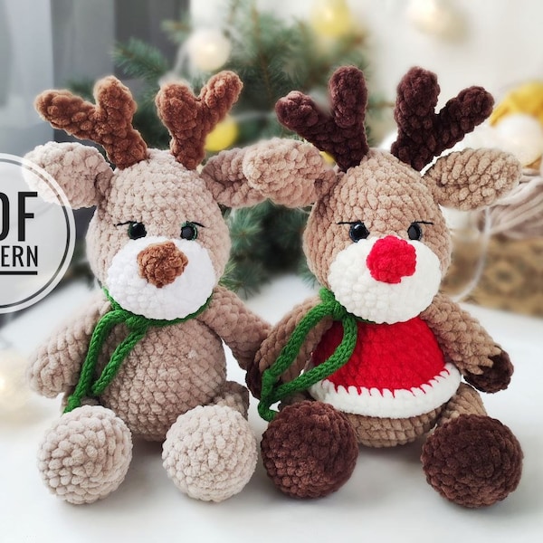 Christmas DEER crochet pattern, amigurumi reindeer pattern in English