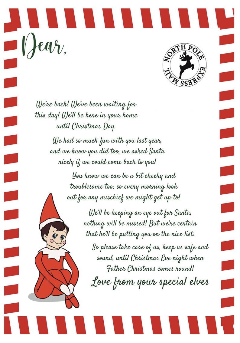 Im Back Elf Letter, Digital Download, Christmas, Personalised Letter ...