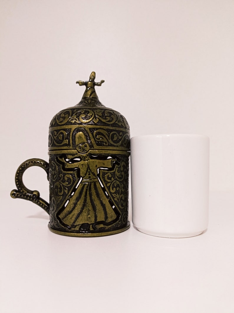 Traditional Turkish Handmade Coffee Cup Saucer Cover Espresso Ottoman Brass Gift Islam Gift Islam