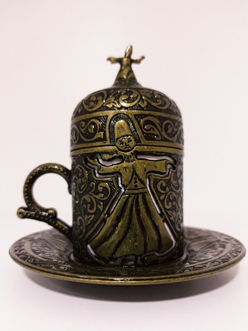 Traditional Turkish Handmade Coffee Cup Saucer Cover Espresso Ottoman Brass Gift Islam Gift Islam