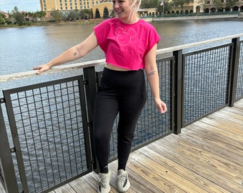 Mickey head embroidered crop cut off tee