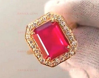 Robijnrode vrouwenring, 925 sterlingzilveren ring, rode robijnrode bruidsring, robijnrode ring van AAA-kwaliteit, 14k vergulde robijnrode ring, jubileumcadeau voor haar