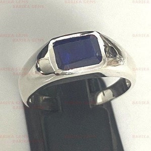 Blue Sapphire Men&#39;s Ring, 925 Sterling Silver Ring, Wedding Band Ring, September Birthstone, Personalized Jewelry, Anniversary Gift For Him