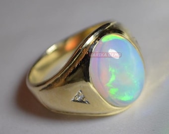 Ethiopische opaal herenring 14k vergulde zilveren ring AAA kwaliteit opaal vuur edelsteen ring bruiloft verlovingsring verjaardag gepersonaliseerd cadeau
