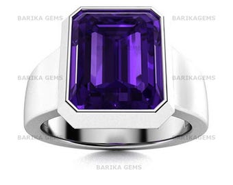 Natural Amethyst Gem Men's Ring in Solid 925 Sterling Silver, Handmade Amethyst Gemstone Ring Jewelry, Wedding Personalized Gift for Him