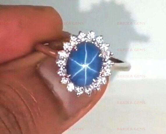 Bague étoile Saphir Bleu Et Diamants – Argent Sterling 925 – Art Déco – Vintage – JewelersTown