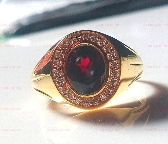 Natural Black Opal Men's Ring, 14k Gold Plated Silver Ring