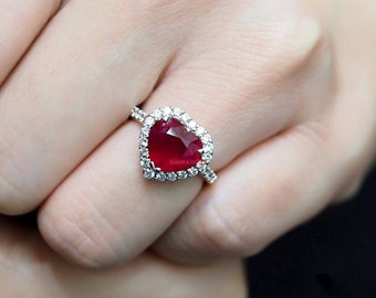 Elegant Ruby Engagement Ring, 925 Sterling Silver Bridal Ring, July Birthstone Ring, Wedding Anniversary Gift For Her, Handmade Fire Jewelry