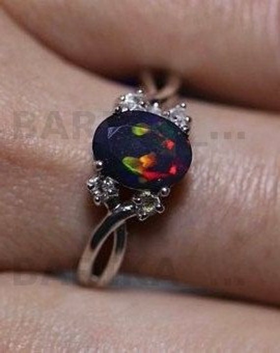 ブルーオパールカボションリング、925スターリングシルバーリング
