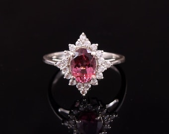Bague rubis naturel alliance en argent sterling 925 pour femme, bijoux, bague de fiançailles, halo d'anniversaire, cadeau d'anniversaire pour elle