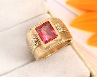 Natural Ruby Men's Ring, 14k Gold Plated Silver Ring,Red Ruby Gemstone Ring, July  Birthstone Ring, Personalized Anniversary Gift For Men