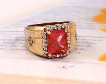 Anillo de granate natural para hombre, anillo llamativo estilo art déco, anillo de plata de ley 925, anillo de boda, regalo personalizado de aniversario para él.