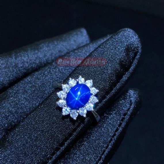 Bague saphir étoilé naturel en argent sterling 925