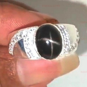 Svart stjärna rubinring, signetring, 925 sterlingsilverring, handgjorda smycken, 4 Reys svart stjärna ädelstensring, personlig present till män