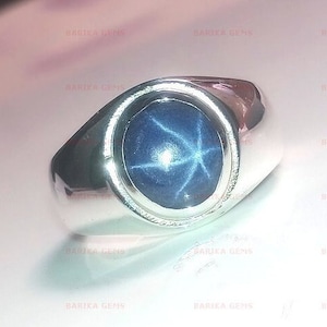 Lindy Star Sapphire Ring, 925 Sterling Silver Ring, Men&#39;s Cocktail Ring, Wedding Promise Ring, Birthday, Christmas, Anniversary Gift For Men