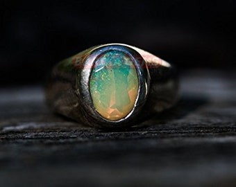 Natuurlijke opaal herenring, massief 925 sterlingzilver, AAA-kwaliteit opaal edelsteenring, verlovingsring bruiloft, gepersonaliseerd cadeau voor hem