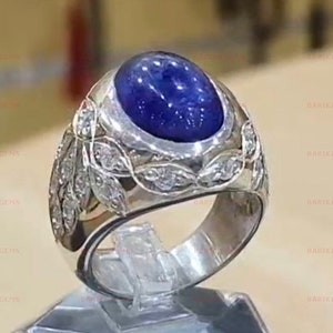 Genuine Blue Star Sapphire Ring, 925 Sterling Silver Ring, Wedding Band Ring, Blue Star Sapphire Ring, Anniversary Personalized Gift For Man