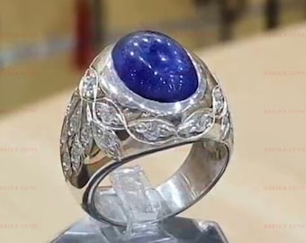 Natural Lapis Lazuli Men's Ring,Statement Ring, 925 Sterling Silver Ring, Men Engagement Ring, Engraved Personalized Gift Ring, Unique Ring