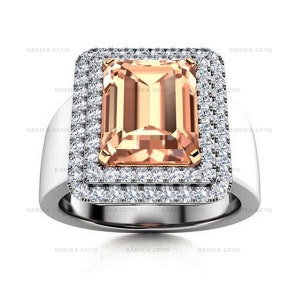 Pink Morganite Men&#39;s Ring, 925 Sterling Silver Wedding Ring, AAA Quality Ring, Grooms Morganite Ring, Engagement Personalised Gift For Him