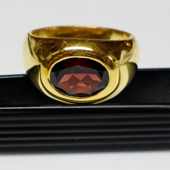Natural Garnet Ring for Men's Jewelry 14k Gold Plated Silver Ring