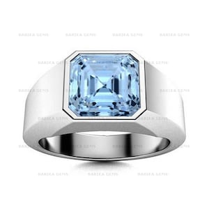 Bague aigue-marine naturelle, bague en argent massif 925, chevalière pour homme, bague tendance, cadeau d'anniversaire de mariage pour le père. Frère et petit ami