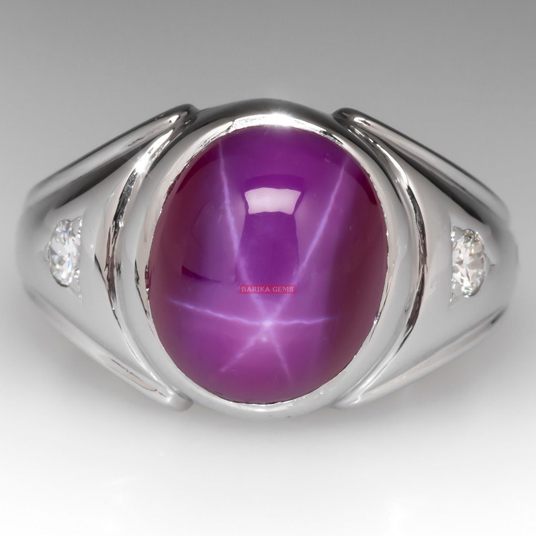Pink Star Sapphire Ring for Men's 925 Solid Sterling Silver Ring ...