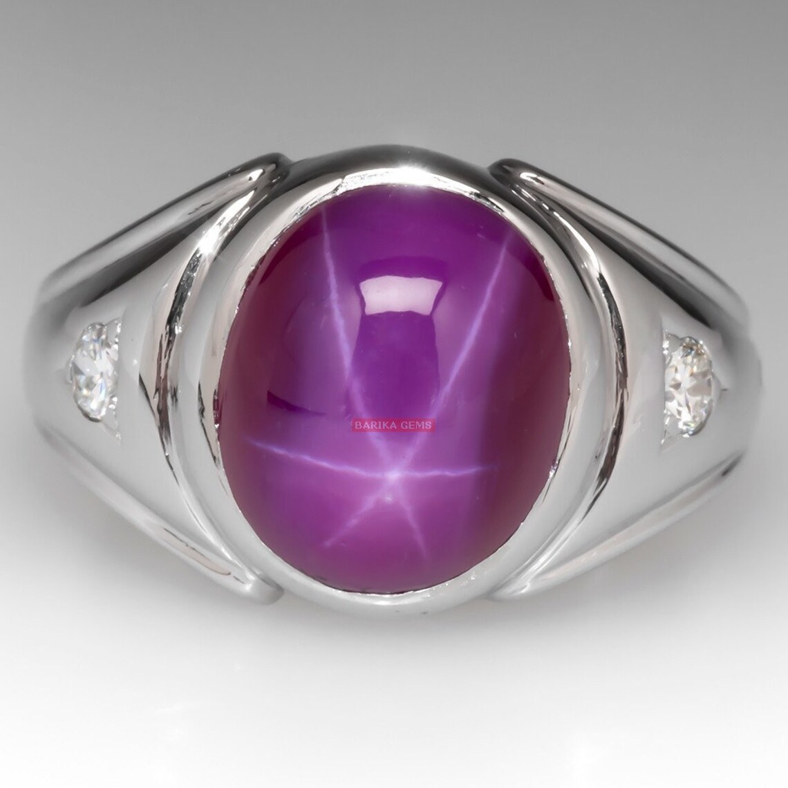 Pink Star Sapphire Ring for Men's 925 Solid Sterling Silver Ring ...