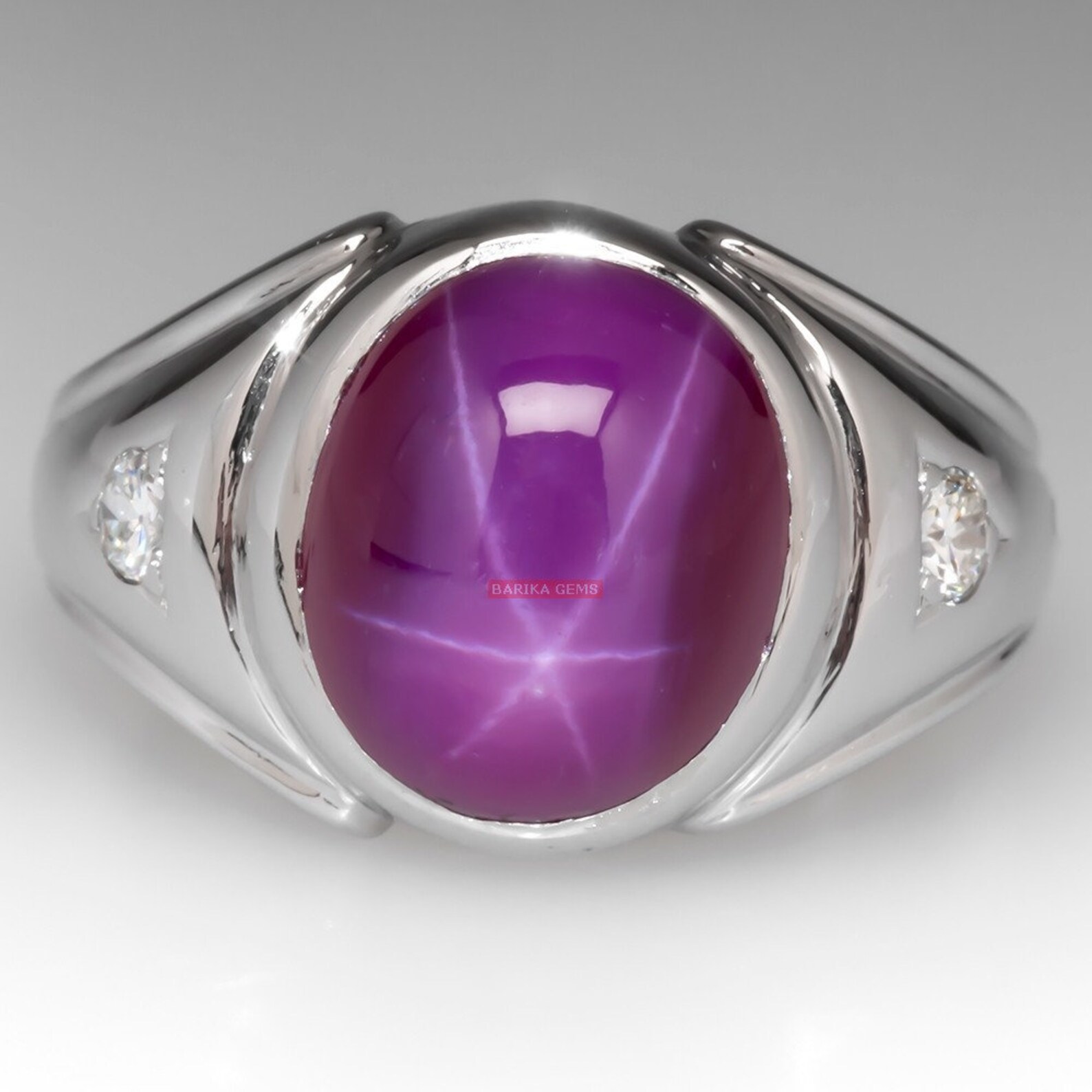 Pink Star Sapphire Ring for Men's 925 Solid Sterling Silver Ring ...