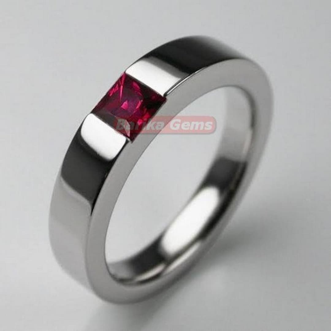 Natural Ruby Ring for Men's Ring, Square Princess Cut Gemstone, Red ...