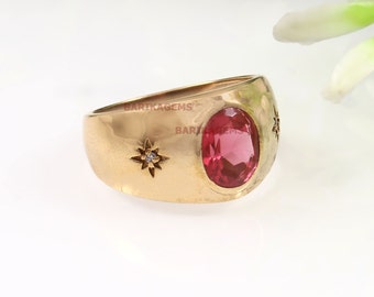 Anillo de compromiso de granate natural, anillo de oro y plata de 14k, anillo de lujo de granate rojo para hombre, anillo de boda, regalo personalizado de aniversario para él.