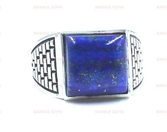 Natural Lapis Lazuli Men's Ring,Statement Ring,  925 Sterling Silver Ring, Men Engagement Ring, Engraved Personalized Gift Ring, Unique Ring