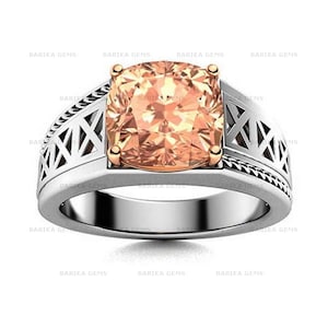 Luxury Morganite Men&#39;s Ring, 925 Sterling Silver, Statement Ring, AAA Quality Morganite Lab-Gemstone Ring, Wedding Personalised Gift Ring