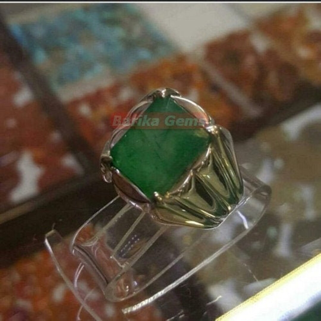 Silver Beryl Rings Natural Beryl Emerald Ring 925 Sterling Silver Ring Wedding Engagement ...