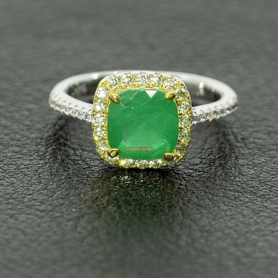 Bague émeraude pour femme en argent sterling 925, bague émeraude