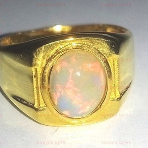 Natural Opal Ring for Men, 14k Gold Plated Silver Ring, AAA Quality Opal Gemstone Ring, Handmade Opal Ring, Personalized Gift For Him