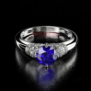 Blue Sapphire Promise Ring 925 Sterling Silver Ring Art Deco Sapphire Lab-Gemstone Ring Wedding Engagement Ring Personalized Gift For Her