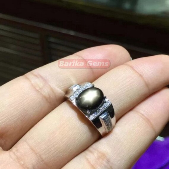 ブラックスターサファイアメンズリング 925スターリングシルバーリング