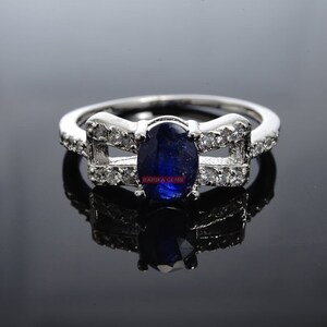 Blue Sapphire Ring, Oval Cut Gemstone, September Birthstone, 925 Sterling Silver Ring, Halo Ring, Wedding Engagement Ring,Gifts For Her = GF