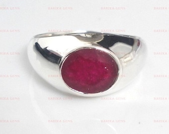 Anillo de rubí natural para hombre, anillo de promesa, anillo de boda, anillo de plata de ley 925 maciza, elegante anillo de rubí rojo, regalo de aniversario para él.
