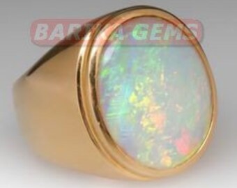Pierścionek z etiopskiego opalu, pozłacany 14-karatowym srebrem, męski pierścionek zaręczynowy, pierścionek ślubny, prezent na urodziny i rocznicę ślubu, biżuteria męska