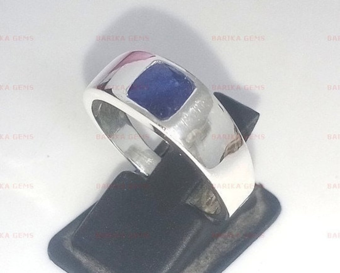 Natural Blue Sapphire Men's Ring, 925 Sterling Silver Signet Gents Ring ...