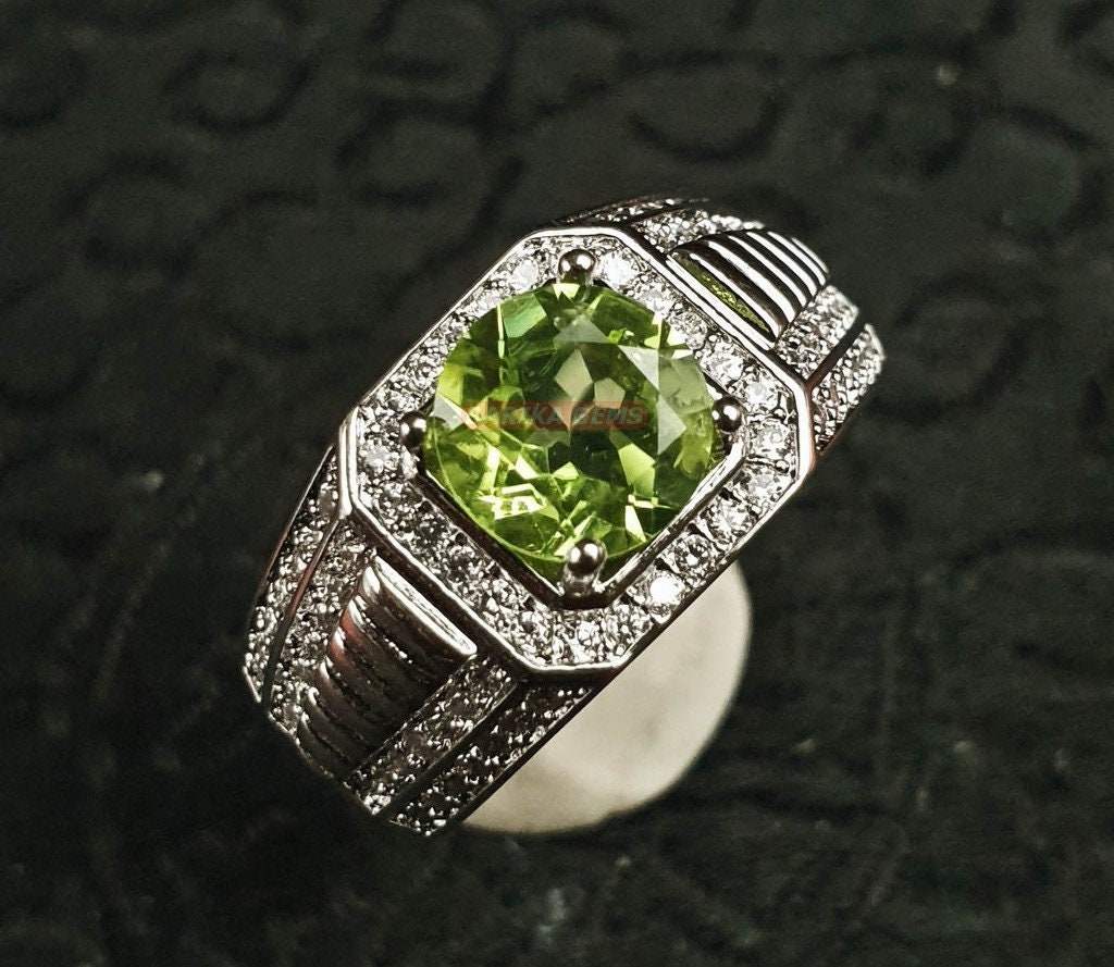 Natural Peridot Ring for Men Solid 925 Sterling Silver AAA Etsy
