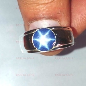 Blue Star Sapphire Ring, Statement Ring, 925 Sterling Silver Ring, Lindy Blue Star Men&#39;s Ring, Star Gemstone Ring, Wedding Anniversary Gift