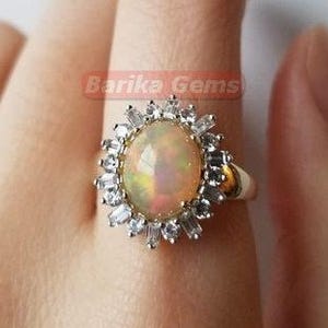 Anillo de ópalo etíope natural, anillo de ópalo de fuego, anillo de plata de ley 925, anillo de ópalo amarillo y blanco, anillo de ópalo de fuego para mujer, regalo para ella