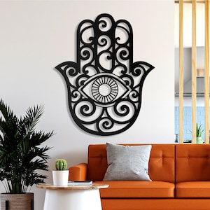 Metal Hamsa Wall Decor: Hand of Fatima, Good Luck Ornament