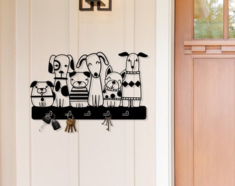 Cute Dog Key and Leash Holder - Metal Wall Hook for Home, Dog Lover Art, Dog Pet Sign, Key Hanger, Collar hanger