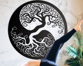 Yin Yang Tree of Life Metal Wall Art: Taoism Home Decor