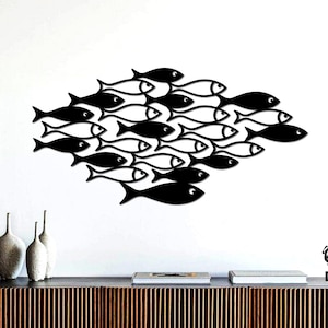 Metal Fish Wall Art, School of Fish Metal Wall Decor, Nautical Ocean Wall Sculpture, Coastal Home Decoration, Unique Wall Hanging