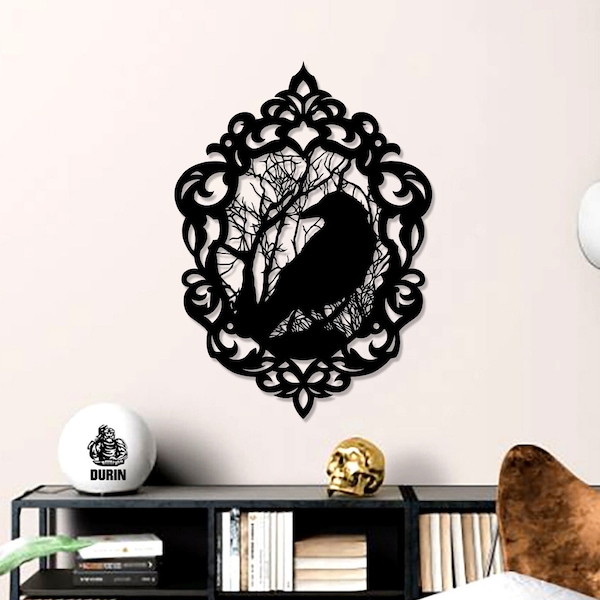 RAVEN GOTHIC Metal Wall Art, Gothic Metal Wall Art Decoration, Halloween Decoration Ideas,Indoor Outdoor Hanging, horror bird, Crow