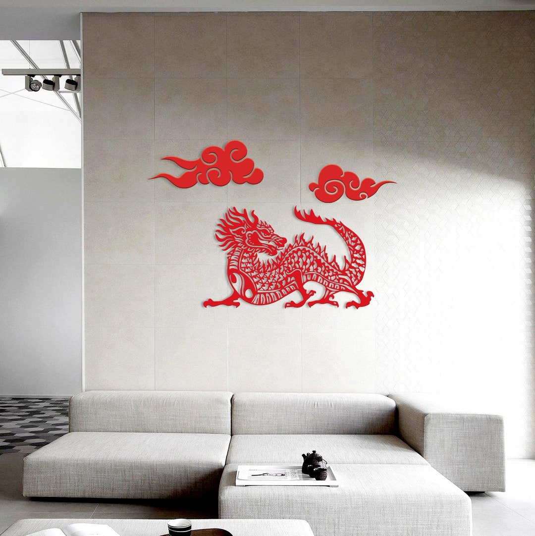 RED DRAGON Metal Wall Art Chinese Dragon and Clouds Feng Etsy